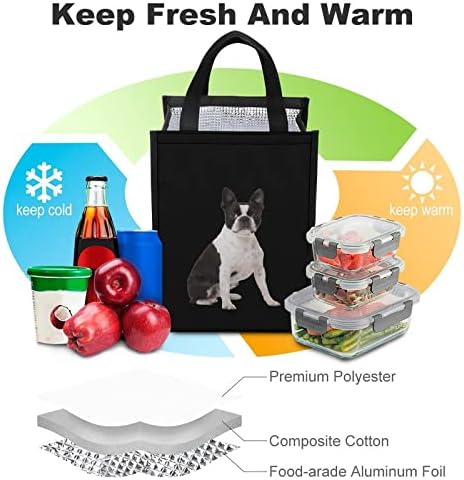Boston Terrier imprimate prânz sac pliabil izolate Leakproof Tote sac cu buzunar reutilizabile Cooler Box pentru munca Travel