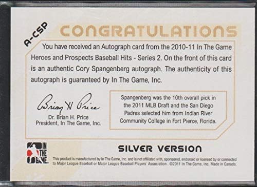 Cory Spangenberg /390 2011 în The Game Heroes and Prospects - Autographs - Full Body Silver A -CSP