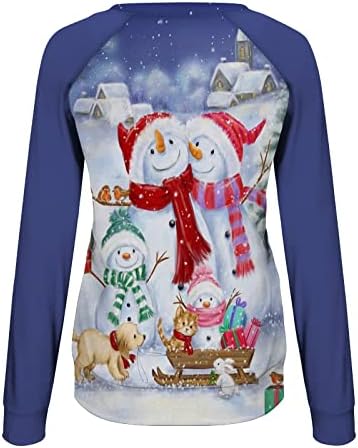 Xiaojmake Femei Crăciun Snowman Pulover Casual Rotund Gat Maneca Lunga Bluze Culoare Bloc Bluza Tunici Topuri Tricou