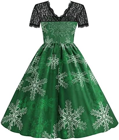 Femei Crăciun dantelă maneca rochie anii 1950 amuzant Grafic seara petrecere bal rochie Xmas Casual Vrac Swing Rochii