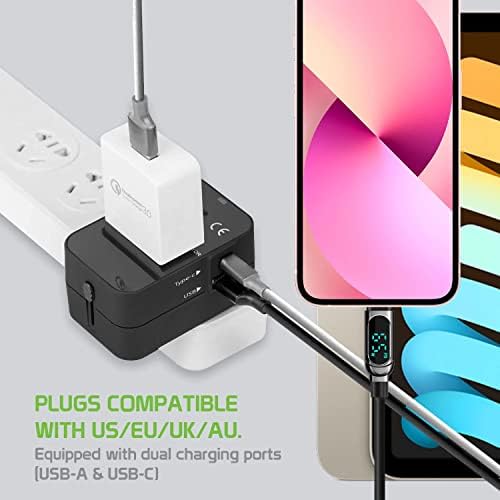 Travel USB Plus International Power Adapter Compatibil cu Duos FIGO pentru putere la nivel mondial pentru 3 dispozitive USB