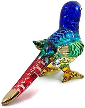 Papagal lung de 2 Figurină de sticlă Blown Figurină Pasăre în miniatură Animale de cristal Figura Replica Replica Casă de colecție