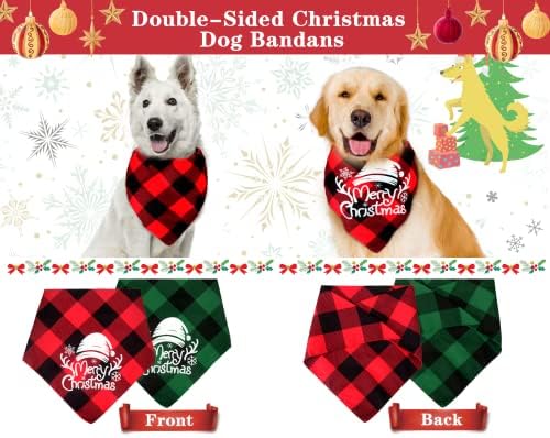 Bandane de câine de Crăciun în carouri de bivol, batistă triunghiulară cu două fețe, eșarfă de câine cu fulgi de zăpadă de
