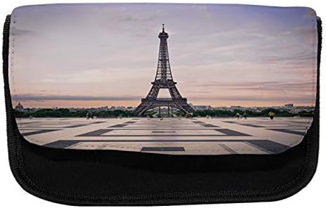 Carcasă de creion din Paris lunarabil, Turnul Trocadero și Eiffel, pungă de creion cu stilou din țesătură cu fermoar dublu,