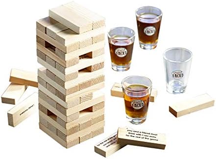 Joc de noapte turn Beat joc de băut set de jocuri de petrecere pentru adulți cu 54 de blocuri de lemn stivuite & 4 Ochelari