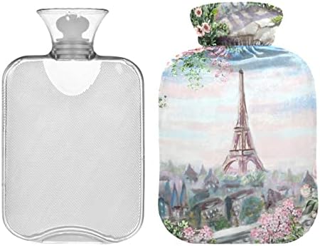 Sticle de apă caldă cu capac de vară Paris flori sac de apă caldă pentru ameliorarea durerii, Femei fete copii, sac de apă