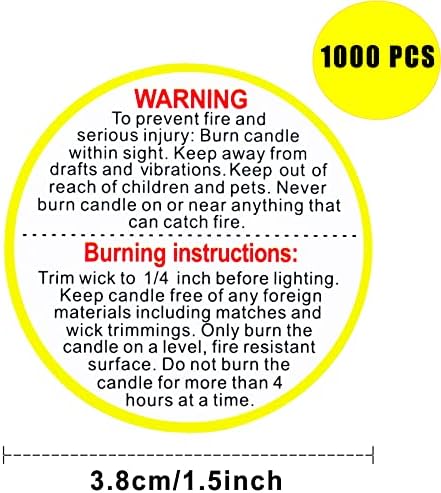 Etichete de avertizare cu lumânări de 1000 PC - etichete de avertizare de 1,5 inci pentru fabricarea lumânărilor, autocolante