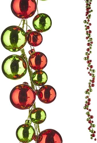 Bridge Collection Roșu & Green Ball Ornament Garland, 6 picioare