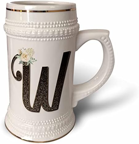 3Drose Monogram inițial w cu flori destul de albe - 22oz Stein Mug