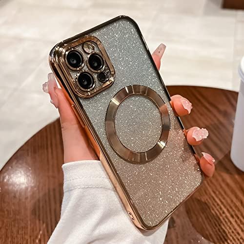 Sobln pentru iPhone 12 Pro Carcl Glitter Magnetic Work cu MagSafe Camera completă Protecția lentilelor Placare de lux drăguță
