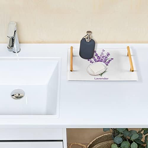 Tavă de baie acrilică Dallonan, buchet de lavandă dreptunghiulară Buchet Purpur Flori tăvi decorative cu mânere de aur pentru