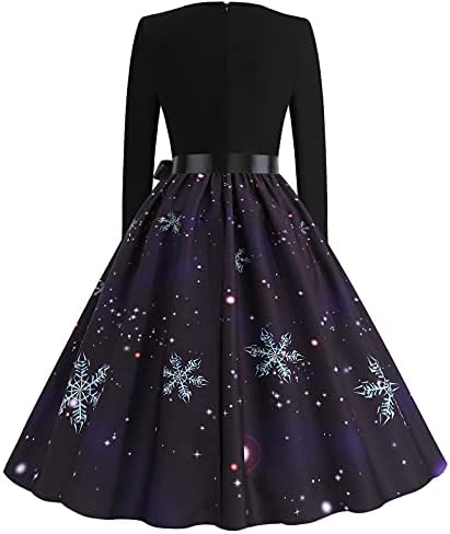 Femei Vintage 1950 rochie maneca lunga Retro dantelate V gât rochie cu centura Casual seara petrecere bal Swing Dress