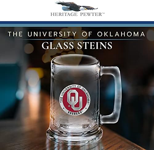 Patrimoniu Pewter Oklahoma Beer Stein Glass | 15 uncii pahar de bere în stil german | Înclinat în mod complex alma mater de
