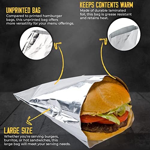 C & amp; s Event Supply Co. Mâneci de Hamburger din folie de aluminiu - pungi Sandwich rezistente la apă și grăsimi-ambalaje