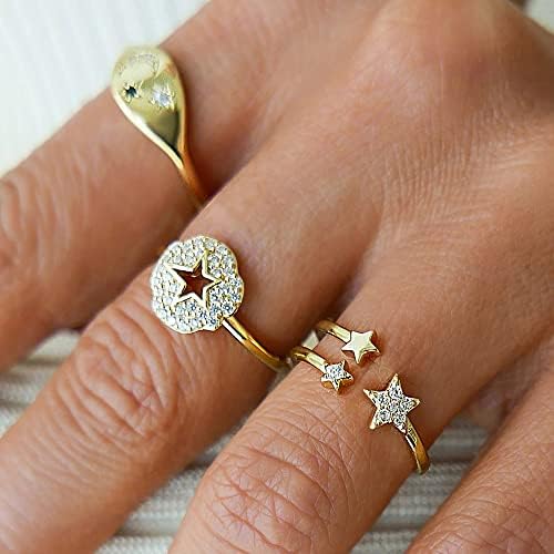 Zboro aur Color Moon Star Hand Evident Evident Open Ring Finger For Women Charm Paved Cubic Zirconia Intre de nuntă Bijuterii-96749