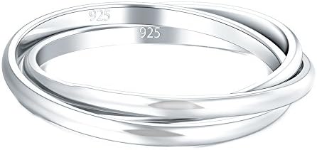 BORUO 925 inel de argint Sterling Triple Row Rolling Interblocking Inele de argint inele înalte poloneze pentru femei, bărbați fiecare lățime de bandă 1,8 mm Dimensiune 4-12