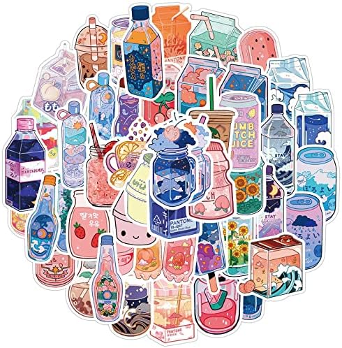50 pcs Kawaii Ins Băuturi autocolante, desene animate impermeabile băuturi estetice de vinil pentru laptopuri baloane cu apă