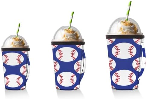 Manșon de cafea cu gheață reutilizabil de Baseball fără sudură, suport pentru pahare din neopren izolat cu mâner pentru 30~32