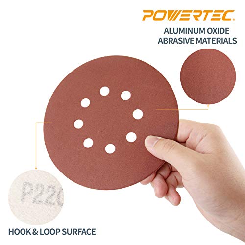 POWERTEC 45118 a / o Cârlig și buclă 8 hole Disc, 6-Inch, 180 Grit, 25 buc