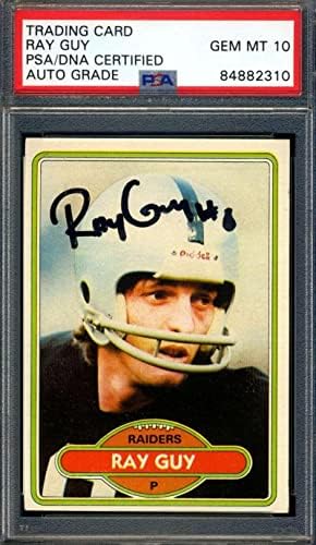 Ray Guy Gem Mint 10 PSA ADN semnat 1980 Topps Autograph - NFL autografate cărți de fotbal