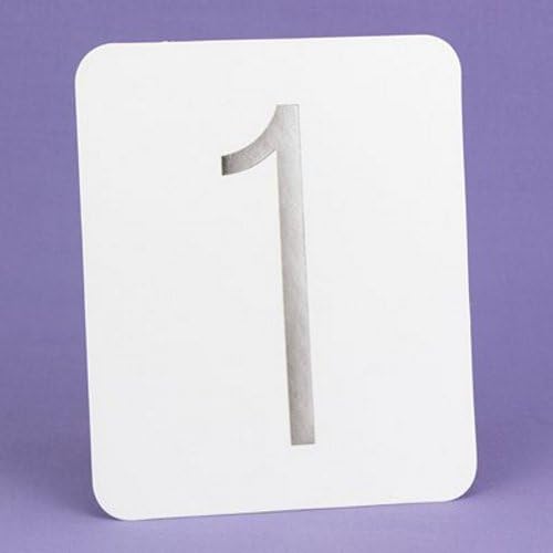 Carduri de tabel alb cu numere de argint foiled - 1 până la 40