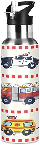 Poliția Glafy Mașină Motor de pompieri Ambulanță Ambulanță Sticlă de apă drăguță cu capac de paie, BPA fără BPA, 32 Oz Sticle de apă din oțel inoxidabil izolat, pentru școală, birou, sală de sport, sport, călătorii
