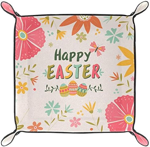 Lyetny Floral Happy Easter Organizator Tavă de depozitare Cutie Noptieră Caddy Desktop Tavă Schimbare Portofel Portonaș Cutie