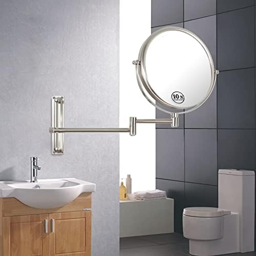 Oglindă de machiaj montată pe perete 8 inch baie oglindă de vanitate față-verso de 10 ori oglindă de machiaj măritoare se poate