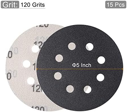 Uxcell de 5 inch DISC DESCĂRĂ 8 găuri 120 GRIT Cârlig și buclă umedă uscat carbură de siliciu utilizabil CARBIDE C-Weight Sandpaper