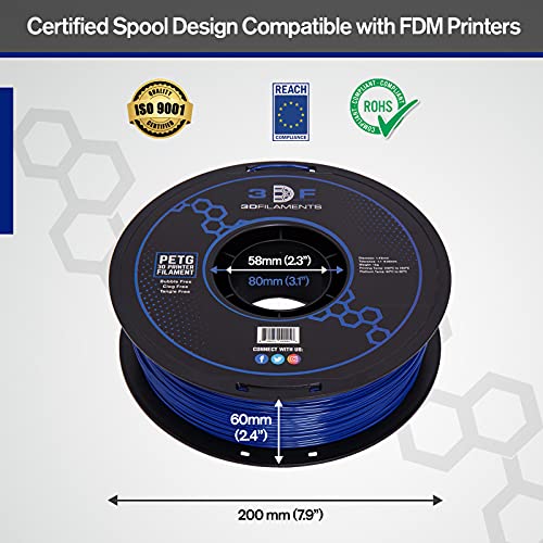 Filament de imprimare 3DF - filament Blue PETG 3D pentru imprimante 3D FDM | Filament PETG 1,75mm | Precizie dimensională +/-