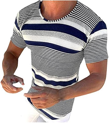 Gdjgta tricotat pentru bărbați scurti pulover de vară mânecă o-gât moda casual bluze cu dungi bluză bărbați tricou masculin