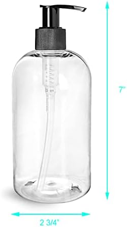 Ljdeals 16 oz sticlă de plastic transparentă cu pompă de loțiune neagră, recipiente reîncărcabile pentru șampon, loțiuni, cremă