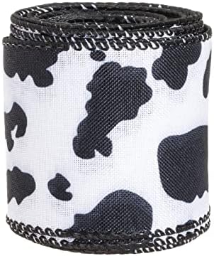 Panglică cu margine cu fir de vacă Yaseo, panglică cu tipar alb și negru pentru animale pentru coroane, ambalare, meșteșuguri