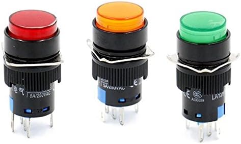 Woljay 16mm buton comutator de moment rotund Cap LED lampă Roșu portocaliu lumină verde DC 24V SPDT 5Pin 3 buc