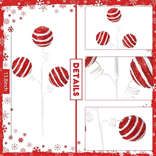 Yinder 6 PC -uri Decorații de bomboane de Crăciun Red/White Glitter Candy and Lollipop Pick Christmas Ornament Arbori Decorațiuni