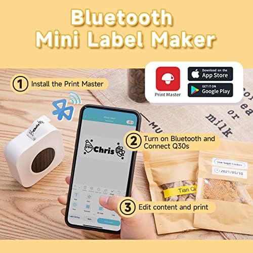 Producător de etichete Memoqueen cu pungă de depozitare PU impermeabilă, Q30S Mini Bluetooth Maker Maker Maker cu 3 benzi,