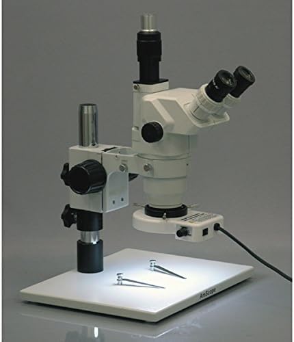 Microscop stereo Trinocular profesional Amscope ZM-1T, oculare EW10x, mărire 6,7 X-45X, obiectiv Zoom 0,67 X-4,5 x, iluminare