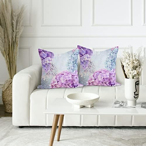 Flori pastelate albastru și violet Hortensie florală florală aruncare reversibilă Huse Pillow Decorează camera de fete pentru