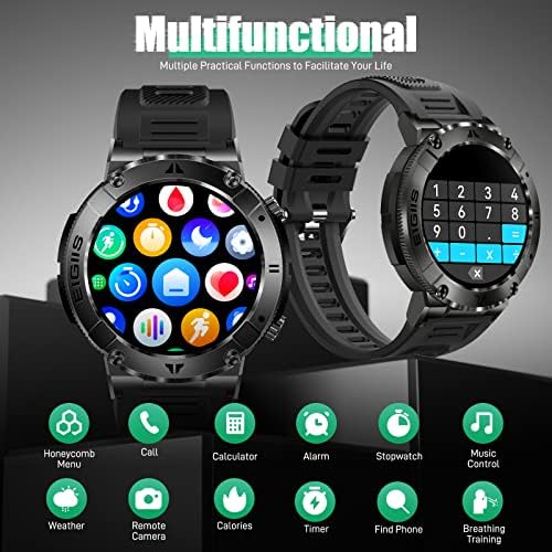 Ceas inteligent pentru bărbați Rugged Militar Tactical Smartwatch de 1,32 HD Sports Smartwatch Smartwatch Tracker Tracker cu