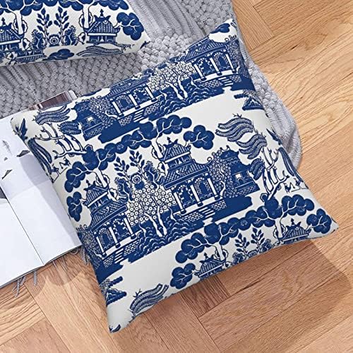 Aruncați pernă Acoperiți Blue Willow Chinoiserie Porțelan Inspirație Decorativă Square Pillowcase 18 x 18 inch cu fermoar ascuns