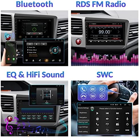 Radio auto pentru Honda Civic 2012-2015 cu CarPlay Wireless, HD 9 Touchscreen Android 11 Stereo auto cu navigare GPS, Android