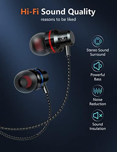 Arsvita Wired Earbuds Casti in-Ear Noise Cancelling ear buds cu sunet Stereo Deep Bass, Control volum, compatibil pentru toate