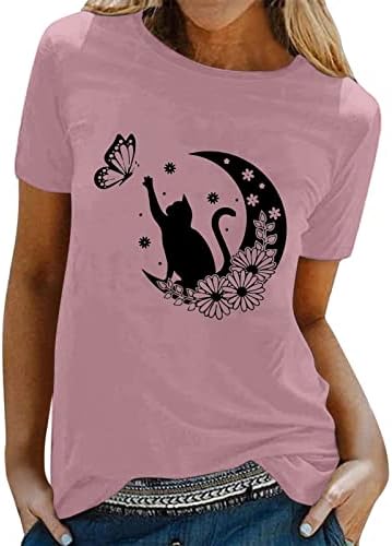Noțiuni De Bază T Shirt Femei Femei Primavara Vara Pisici Imprimate Maneca Scurta O Gât T Shirt Top Femei Shirt