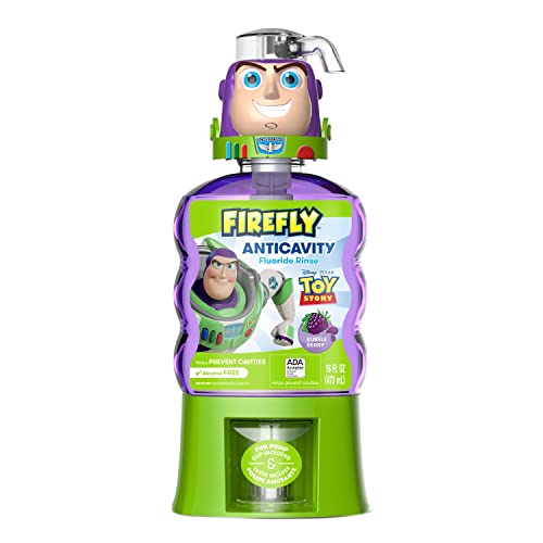 Firefly Anticavity fluor clătire, Toy Story, formula fără alcool, Ada acceptată, ajută la prevenirea cariilor, aromă de boabe cu bule, 16 uncii