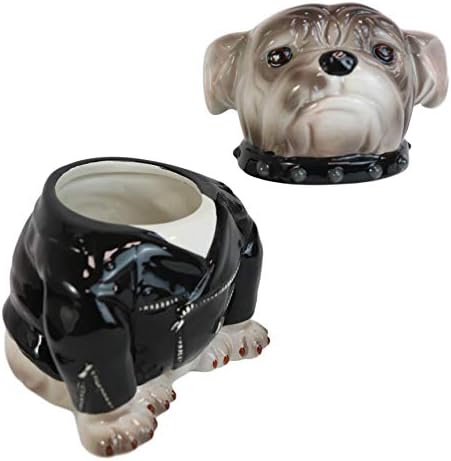 Ebros Ceramic American Gangster Bulldog Dog În Jachetă Neagră Și Guler Cu Țepi Borcan Pentru Biscuiți Cu Capac Etanș La Aer