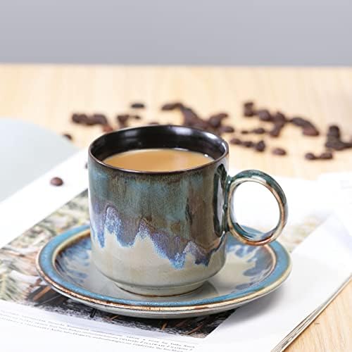 Cană de cafea ceramică FLJZCZM cu mâner și farfurie, căni de cafea de 6 uncii ceramică, ceai cu lapte și ciocolată, mașină