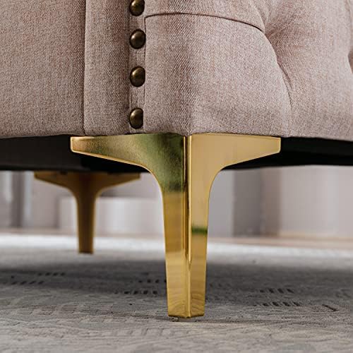 Merax Tan scaun Modern de sufragerie de la mijlocul secolului fotoliu confortabil cu accent de catifea cu picioare metalice