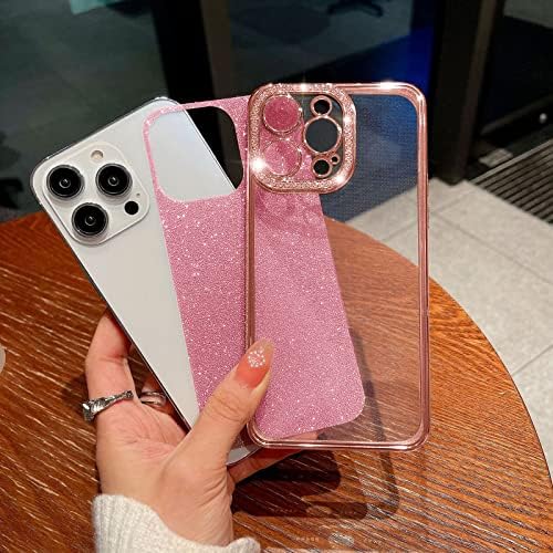 Carcasă de sclipici Yebowe iPhone 12 Pro Max, Bling Cute Luxury Placare de lux Carcasă cu Rhinestone Crystal pentru fetele Copertă de protecție a camerei complete pentru iPhone 12 Pro Max 6.7 '' - Pink