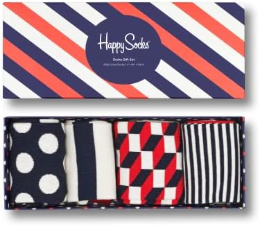 Șosete fericite, șosete colorate din bumbac premium asortate cutie cadou cu 4 perechi pentru bărbați și femei