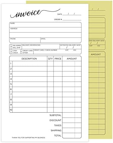 Script elegant 2-parte factură fără carbon formular Pad / 50 seturi / 5.5 x 8.5 Carbon copie cumpărare vânzări chitanță carte